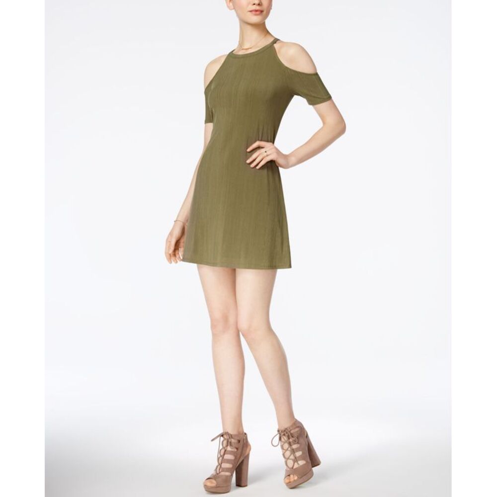 Bar III Pleated Cold Shoulder Dress